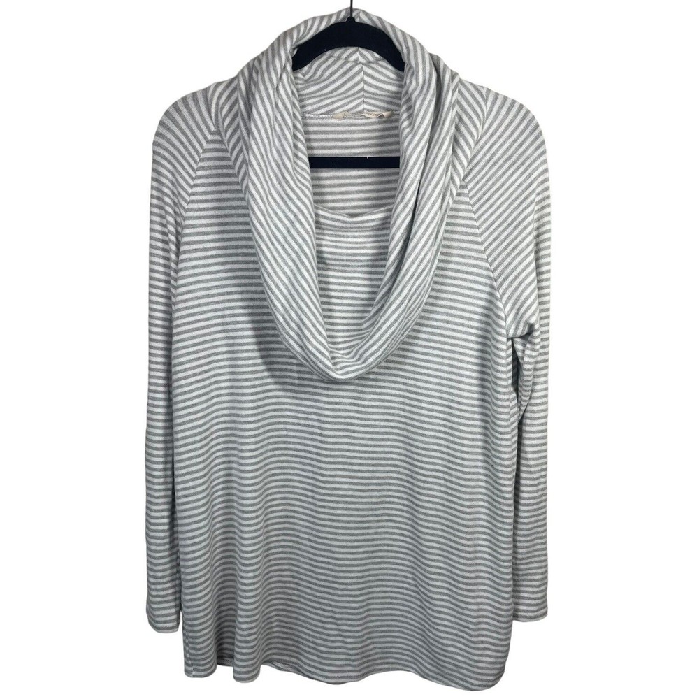 Soft Surroundings Sweater M Striped Gray Cowl Neck Pullover Sweater Womens